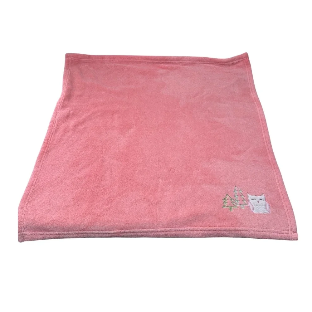 Cloud Island Baby Blanket Owl Pine Trees Coral Pink Plush Fleece Lovey 30x30 Toy
